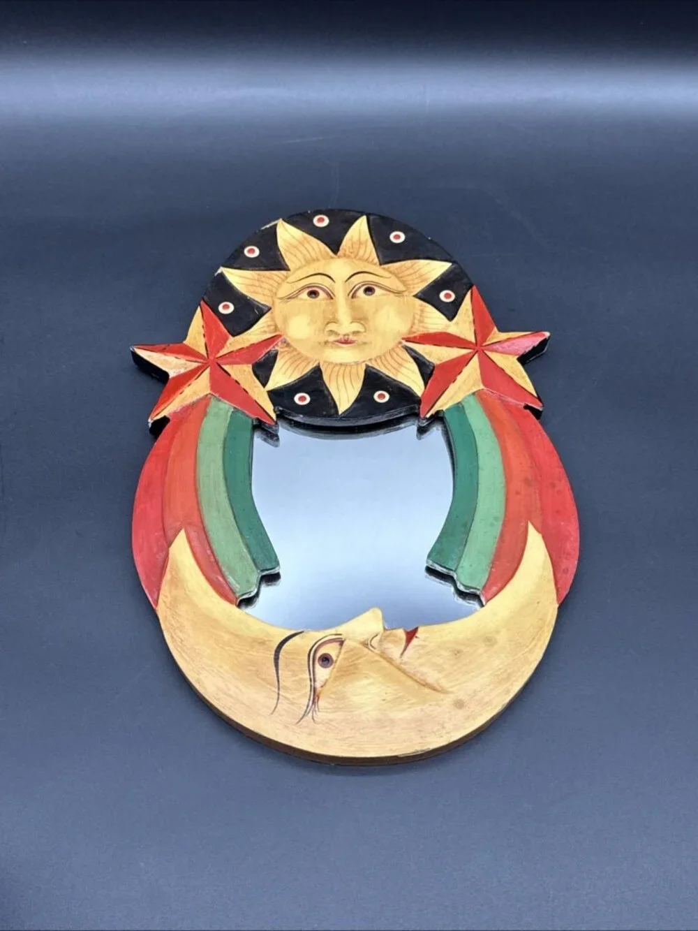 Oval Crescent Celestial Moon & Stars Mirror Wall Hanging Hand painted Y2K Boho